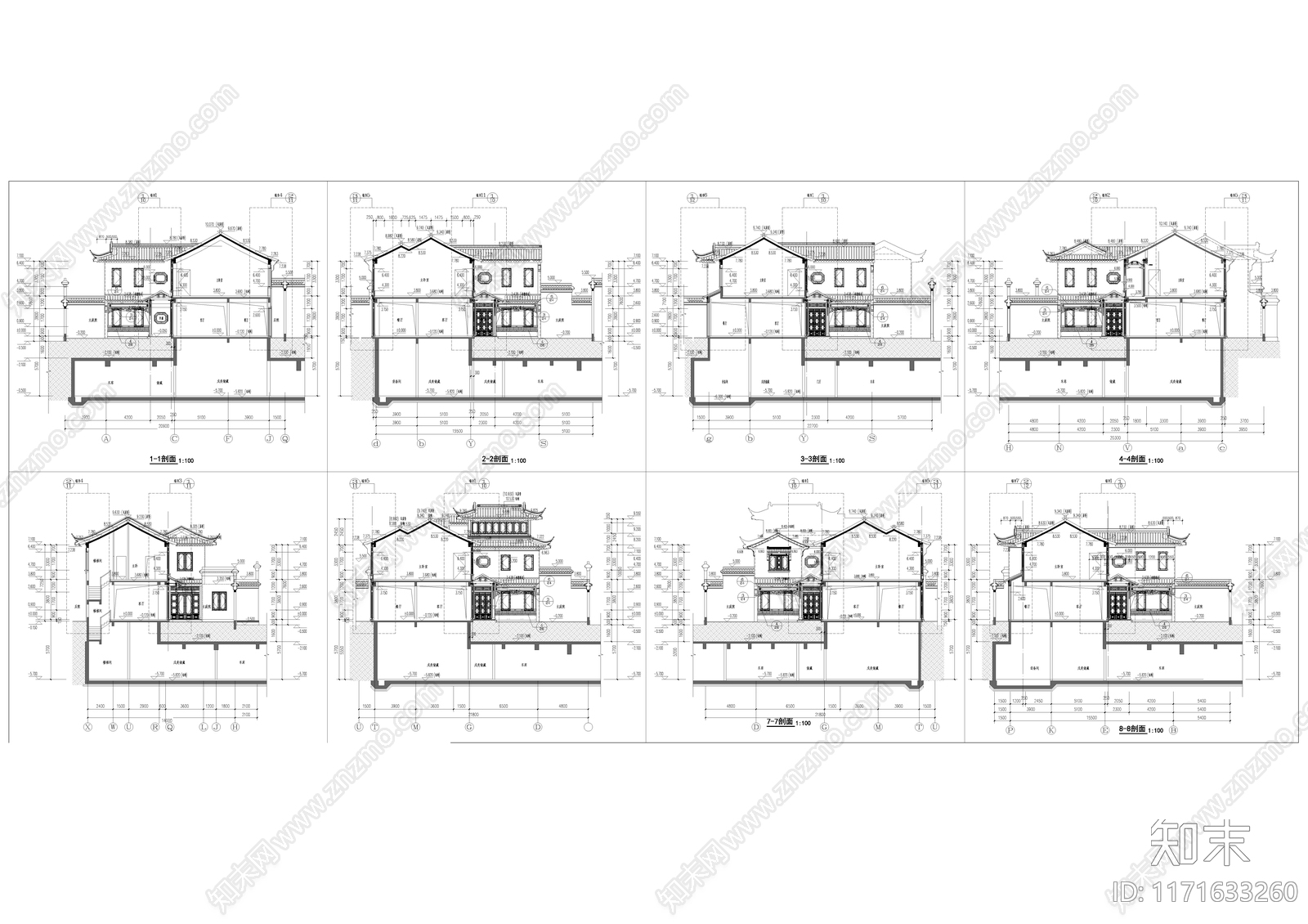 现代新中式民宿建筑施工图下载【ID:1171633260】