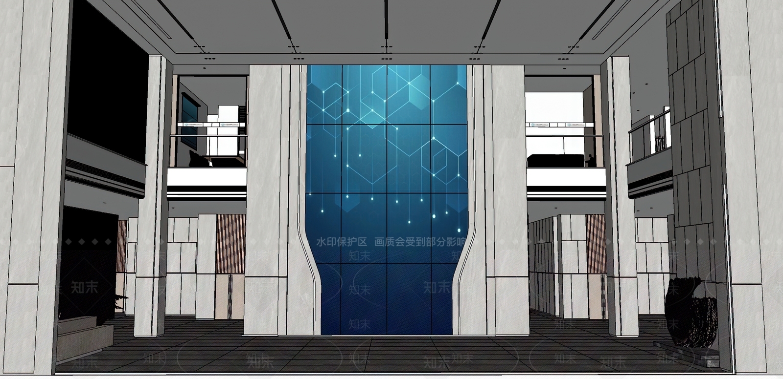 现代极简办公大堂SU模型下载【ID:1171634588】