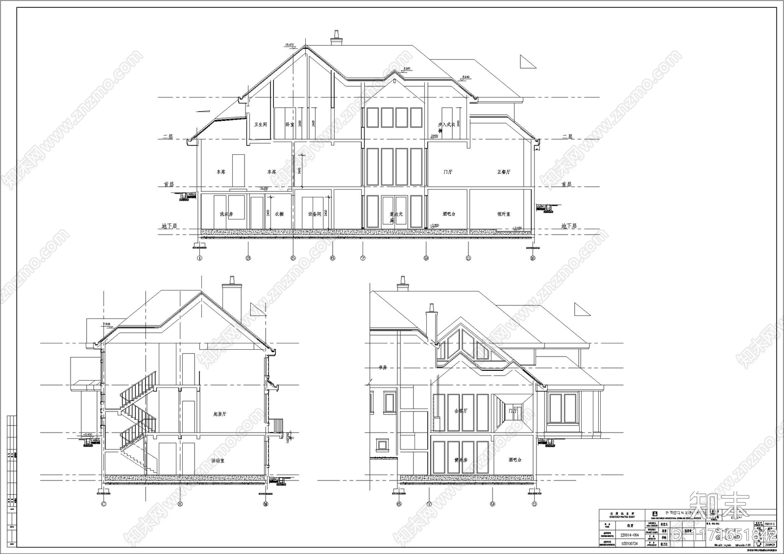 美式现代别墅建筑cad施工图下载【ID:1171651842】