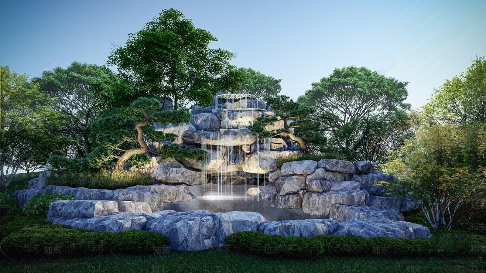 现代新中式假山水景3D模型下载【ID:1171666764】