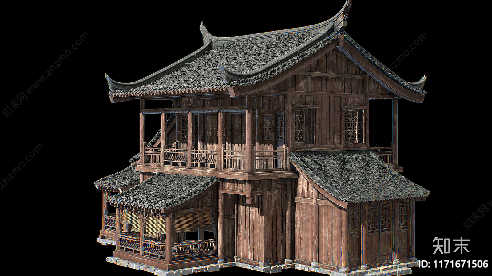 现代中式古建3D模型下载【ID:1171671506】