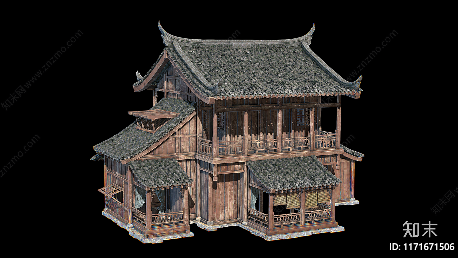 现代中式古建3D模型下载【ID:1171671506】