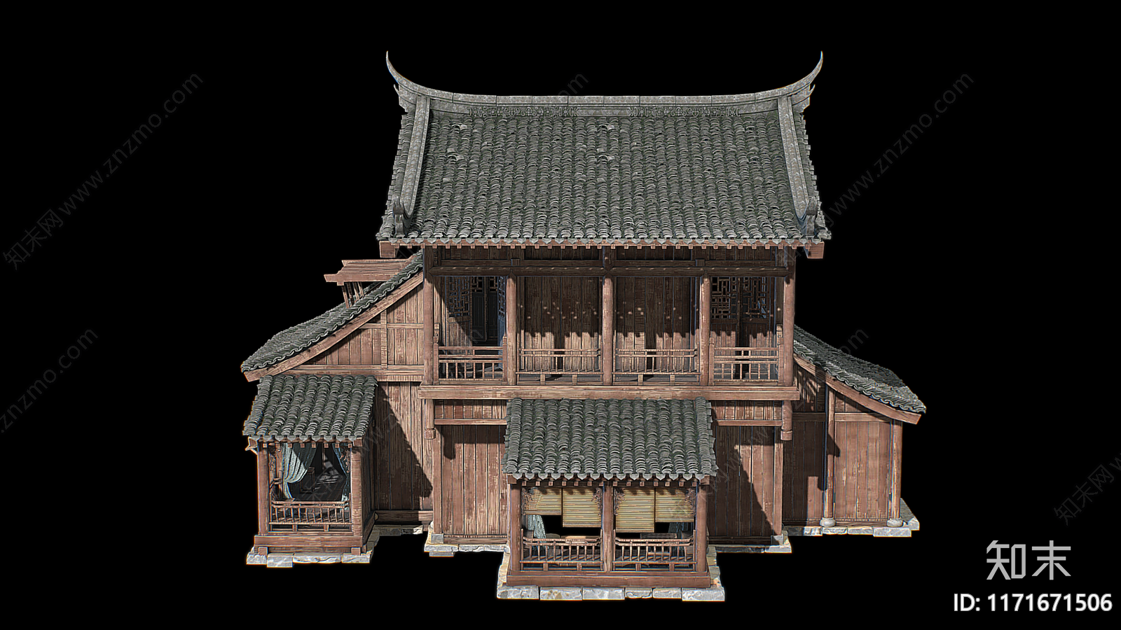 现代中式古建3D模型下载【ID:1171671506】