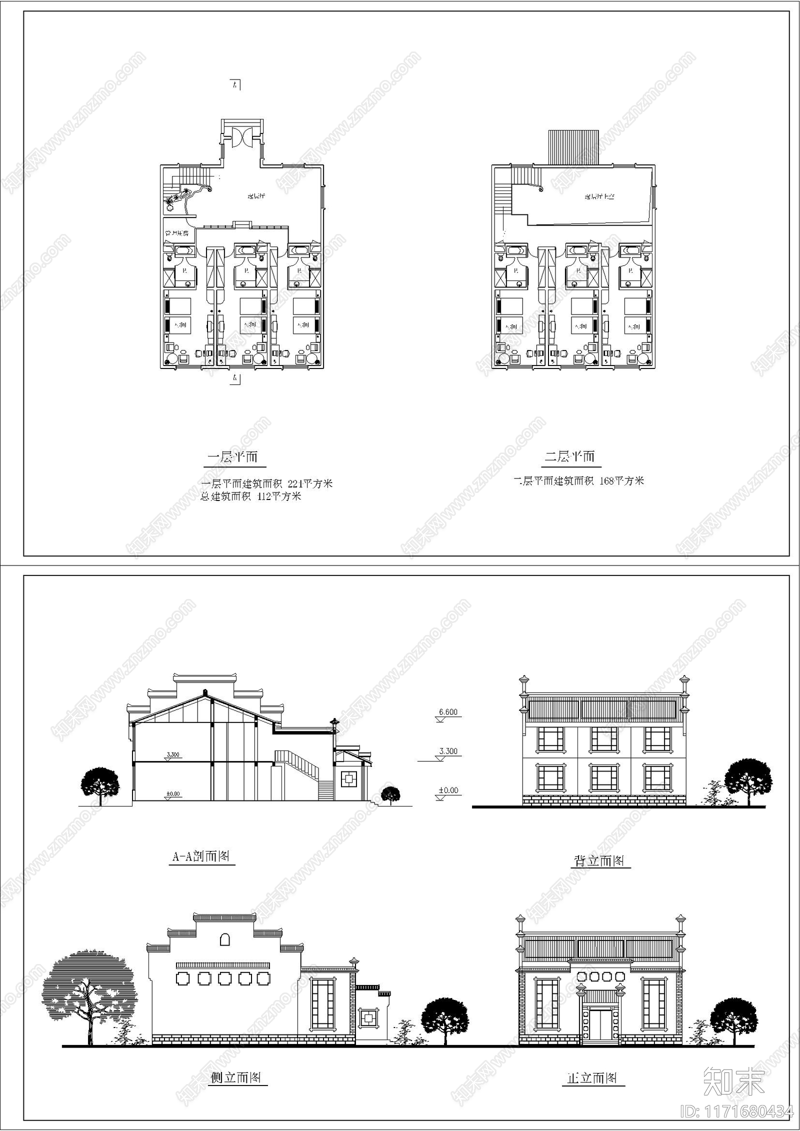 中式新中式别墅建筑施工图下载【ID:1171680434】