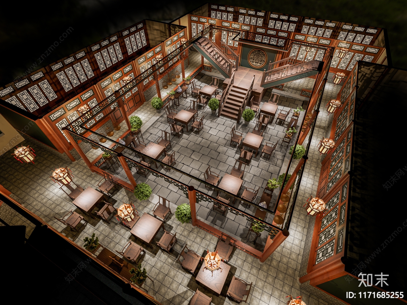 新中式现代茶餐厅3D模型下载【ID:1171685255】