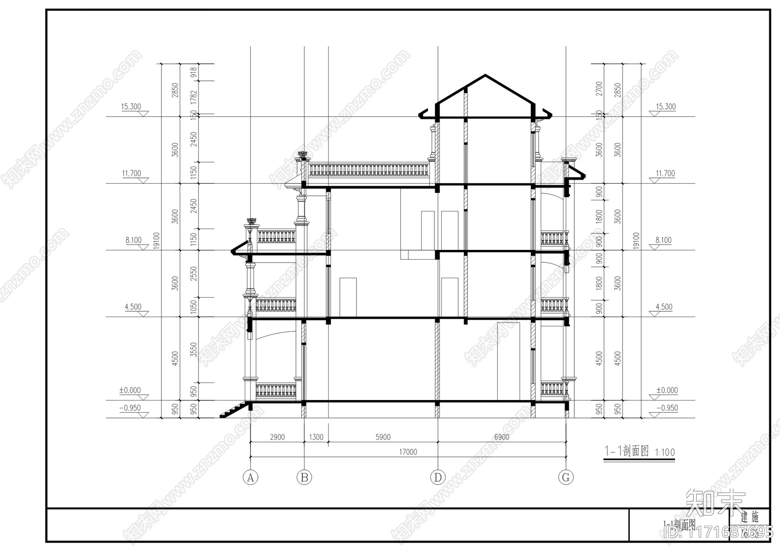 欧式新中式别墅建筑cad施工图下载【ID:1171687695】