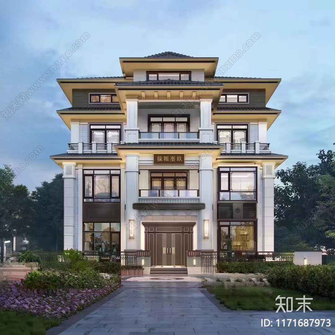 现代新中式别墅建筑施工图下载【ID:1171687973】