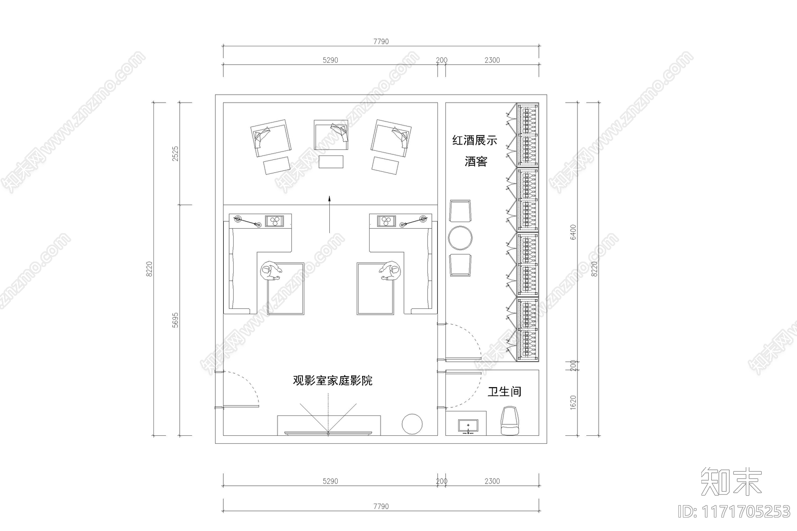 现代影音室施工图下载【ID:1171705253】