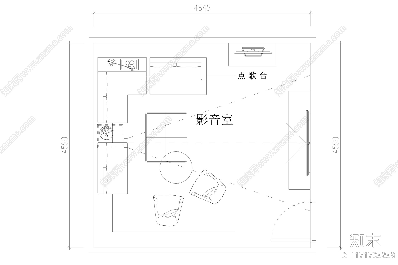 现代影音室施工图下载【ID:1171705253】