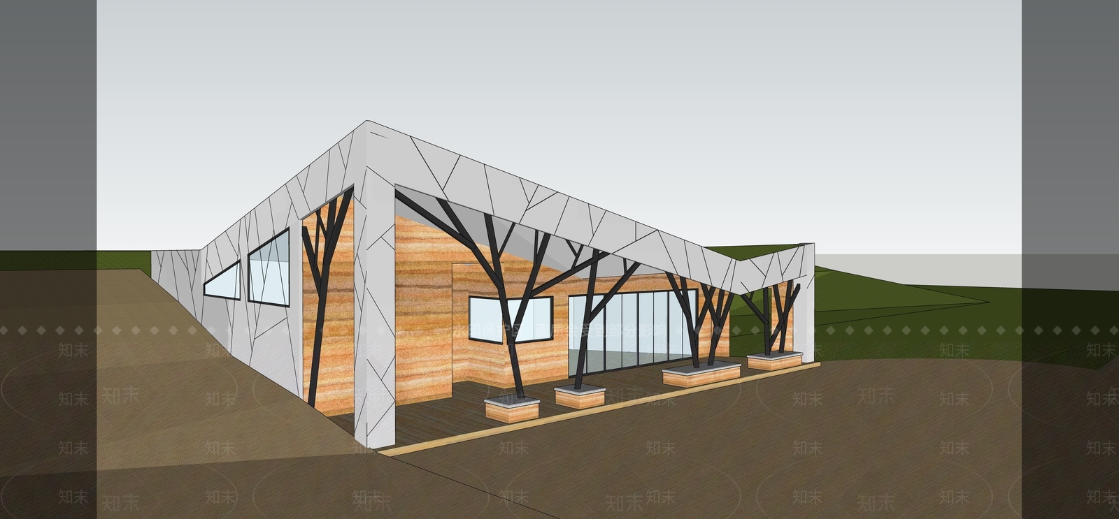 现代极简风格建筑SU模型下载【ID:1171709017】