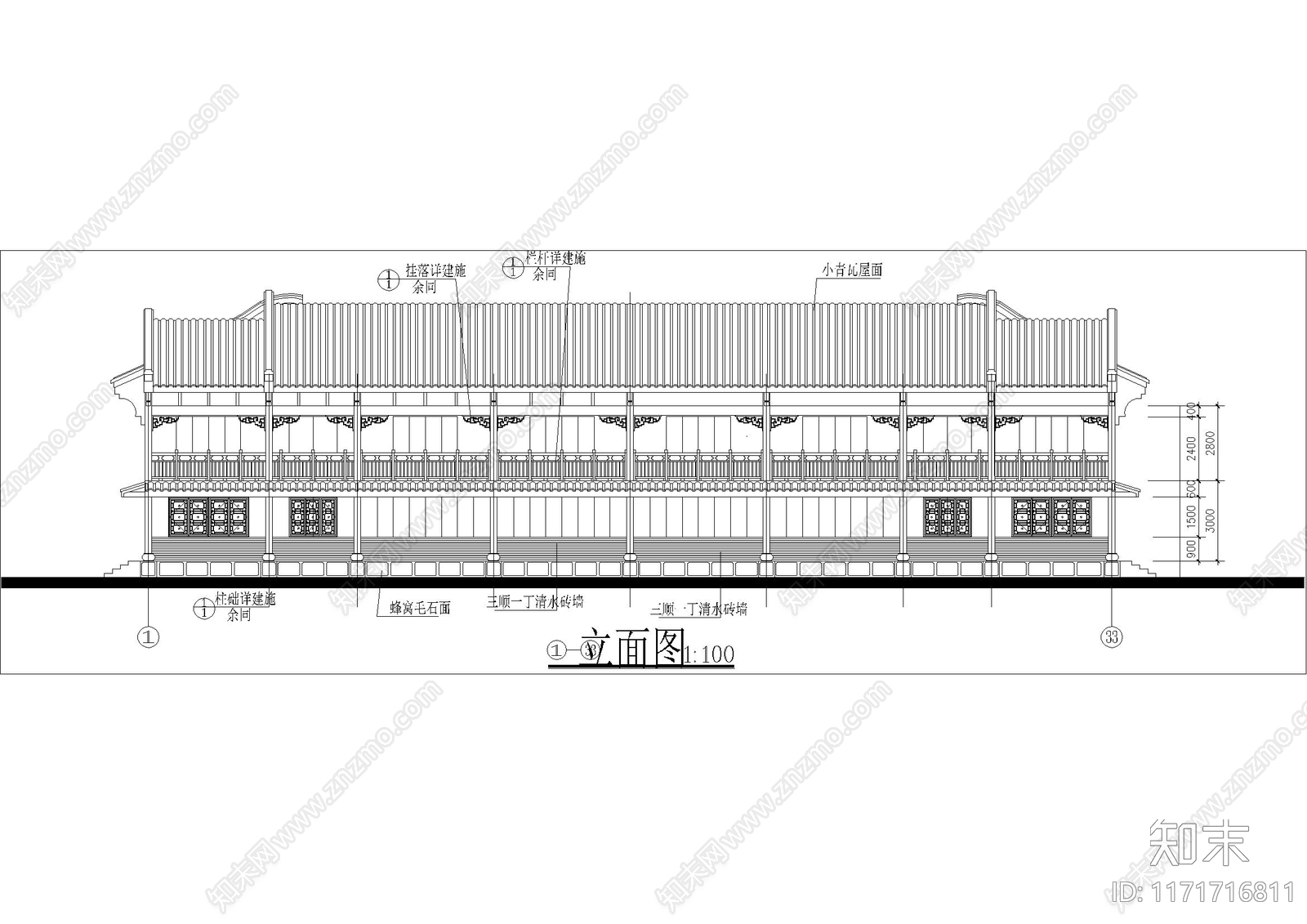 新中式中式别墅建筑施工图下载【ID:1171716811】