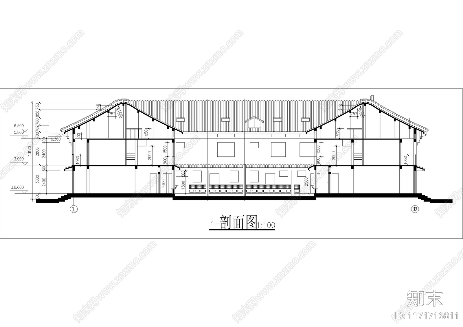 新中式中式别墅建筑施工图下载【ID:1171716811】