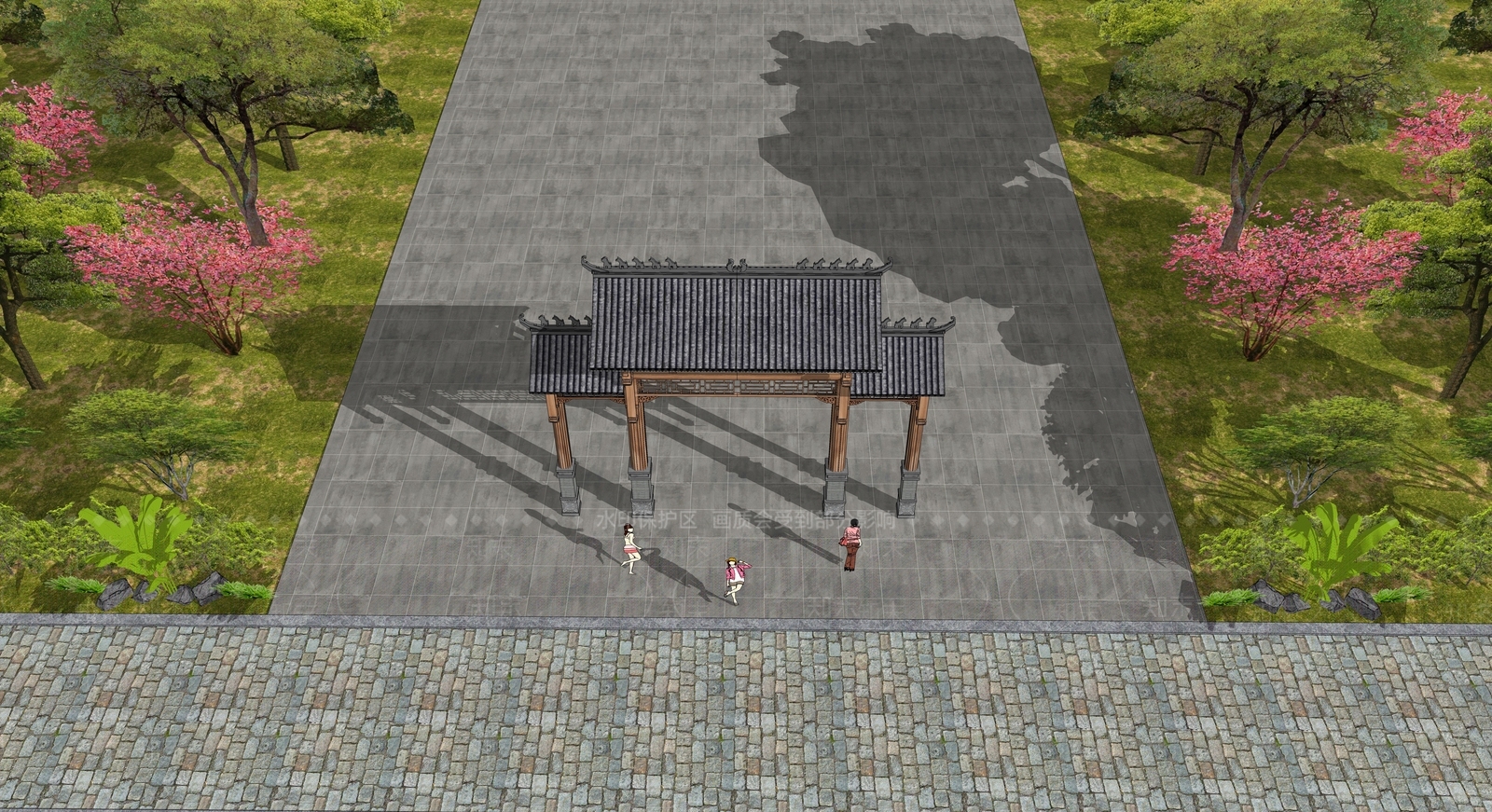 现代新中式广场景观SU模型下载【ID:1171722158】