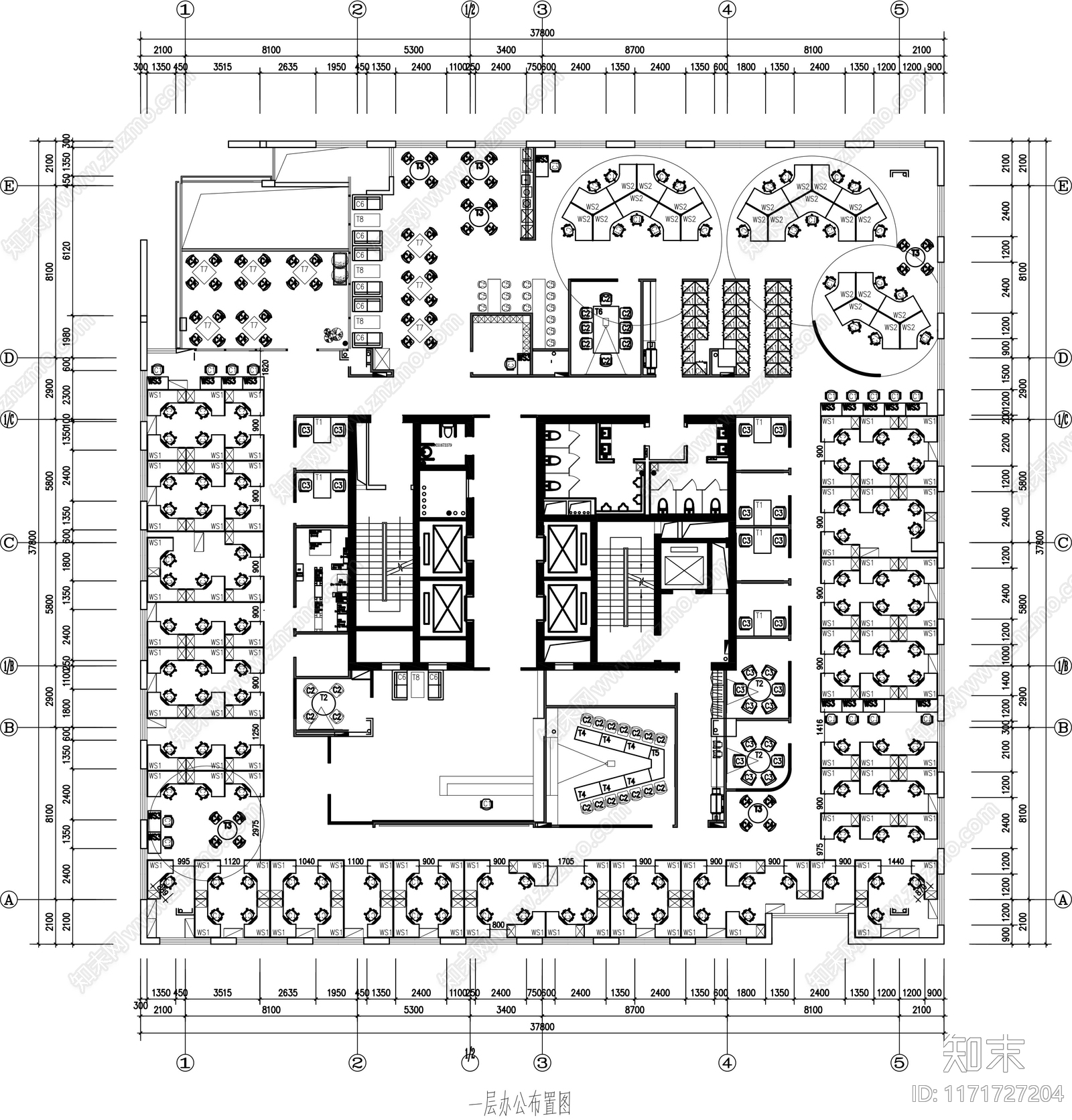 现代整体办公空间cad施工图下载【ID:1171727204】