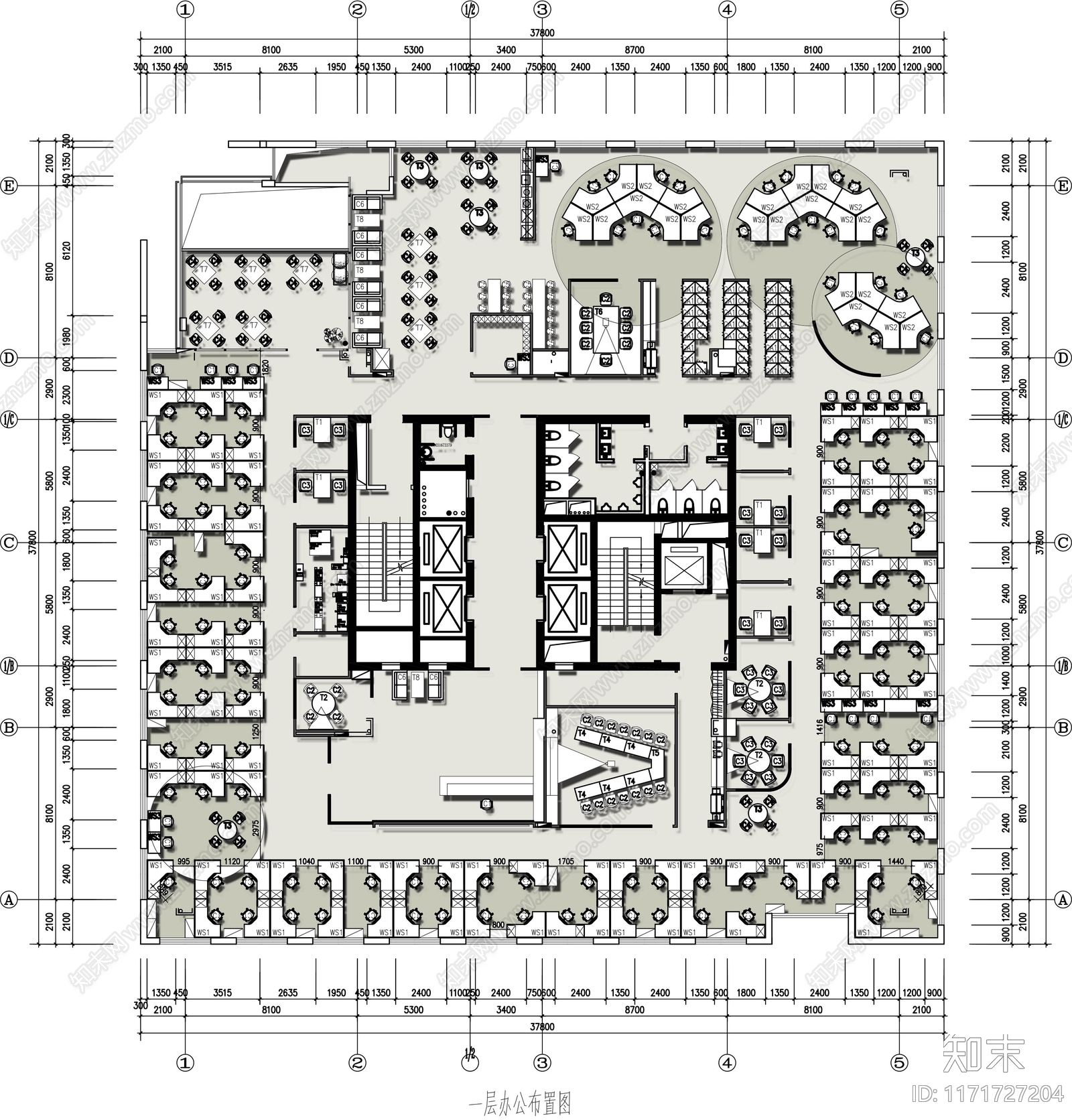 现代整体办公空间cad施工图下载【ID:1171727204】