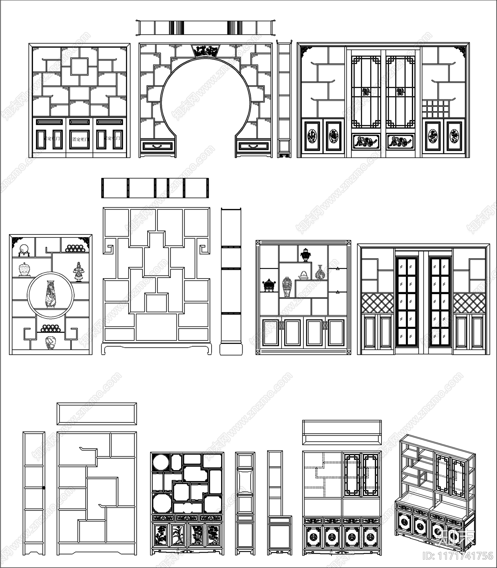 中式柜子cad施工图下载【ID:1171741756】