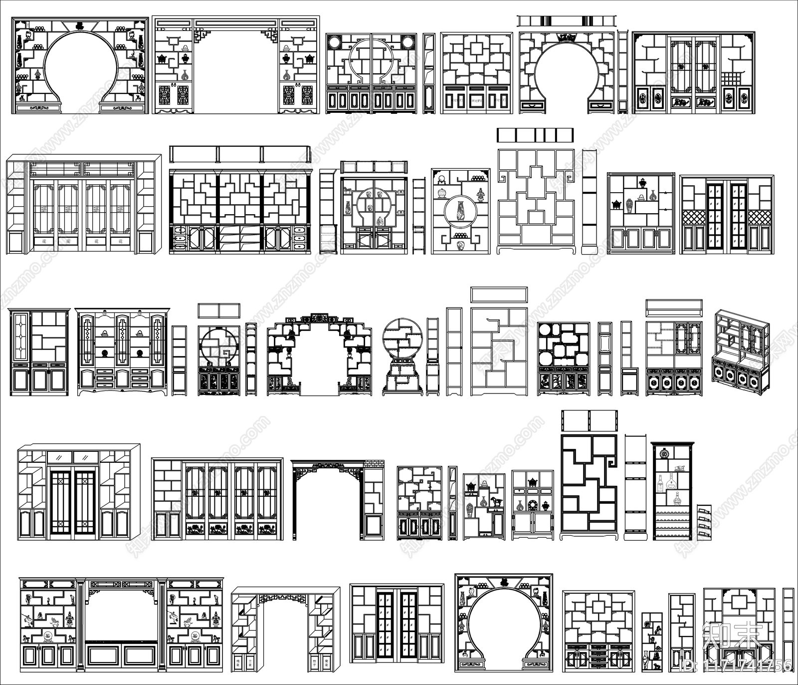 中式柜子cad施工图下载【ID:1171741756】