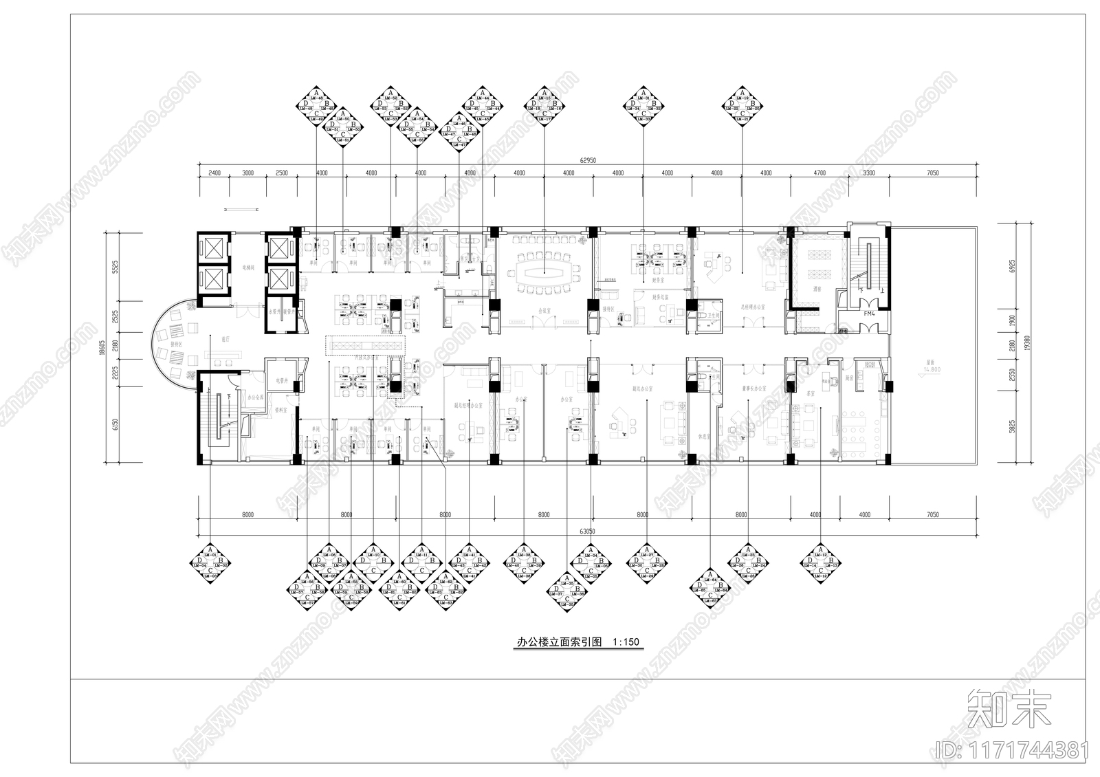 现代整体办公空间cad施工图下载【ID:1171744381】