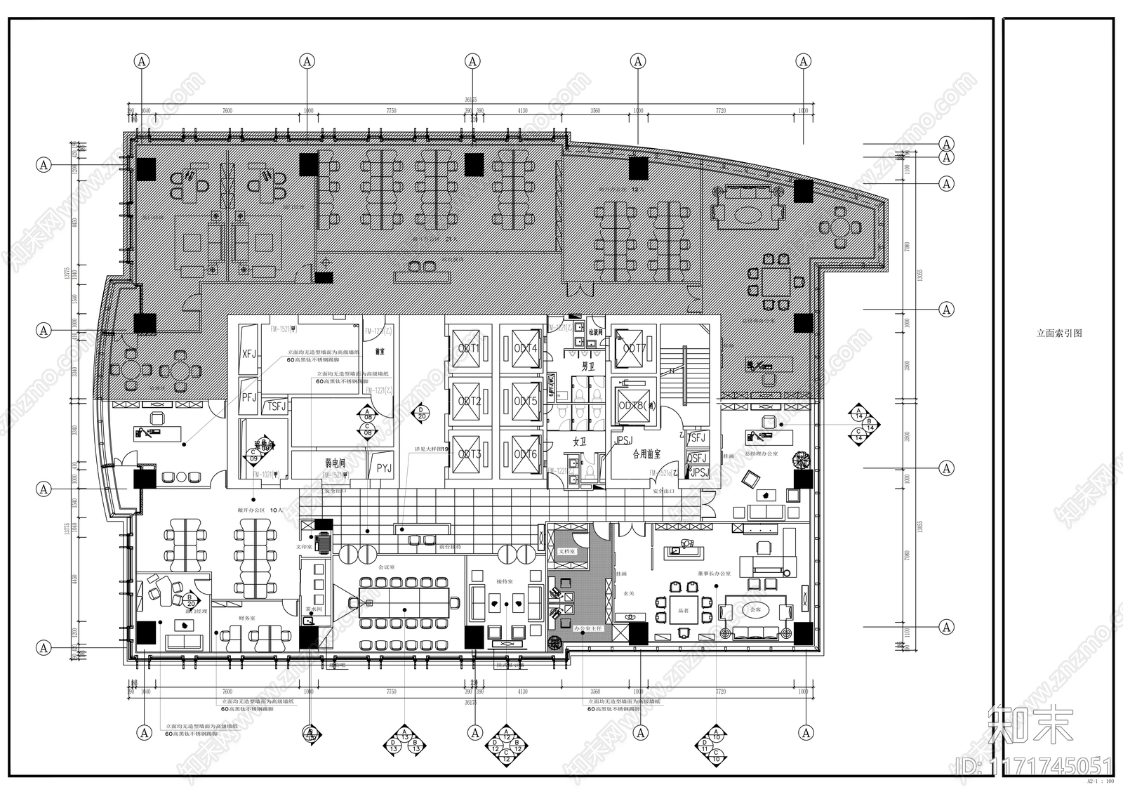 现代整体办公空间cad施工图下载【ID:1171745051】