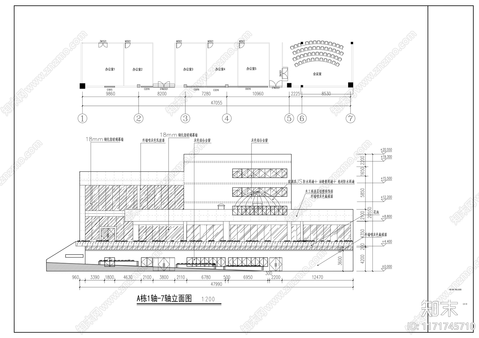 现代整体办公空间cad施工图下载【ID:1171745710】