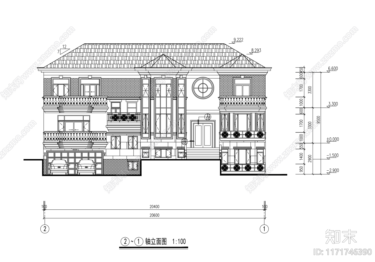 现代别墅建筑cad施工图下载【ID:1171746390】