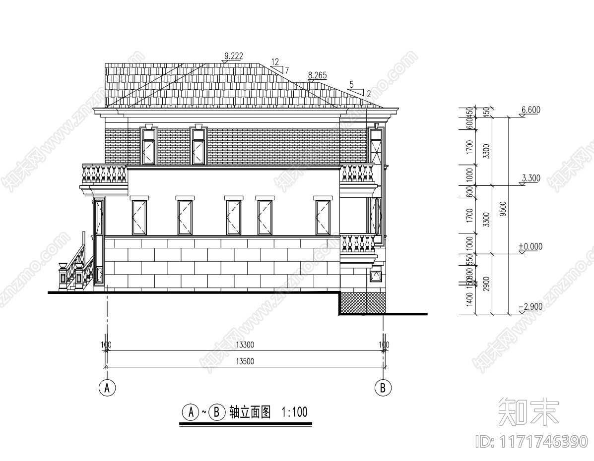 现代别墅建筑cad施工图下载【ID:1171746390】