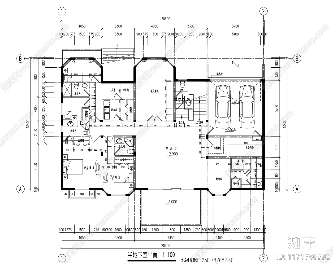 现代别墅建筑cad施工图下载【ID:1171746390】