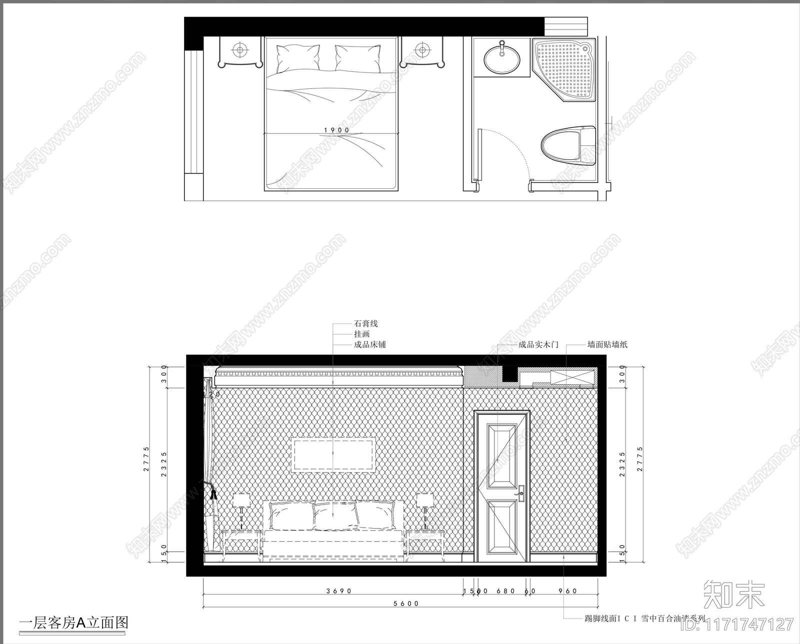 新中式卧室cad施工图下载【ID:1171747127】