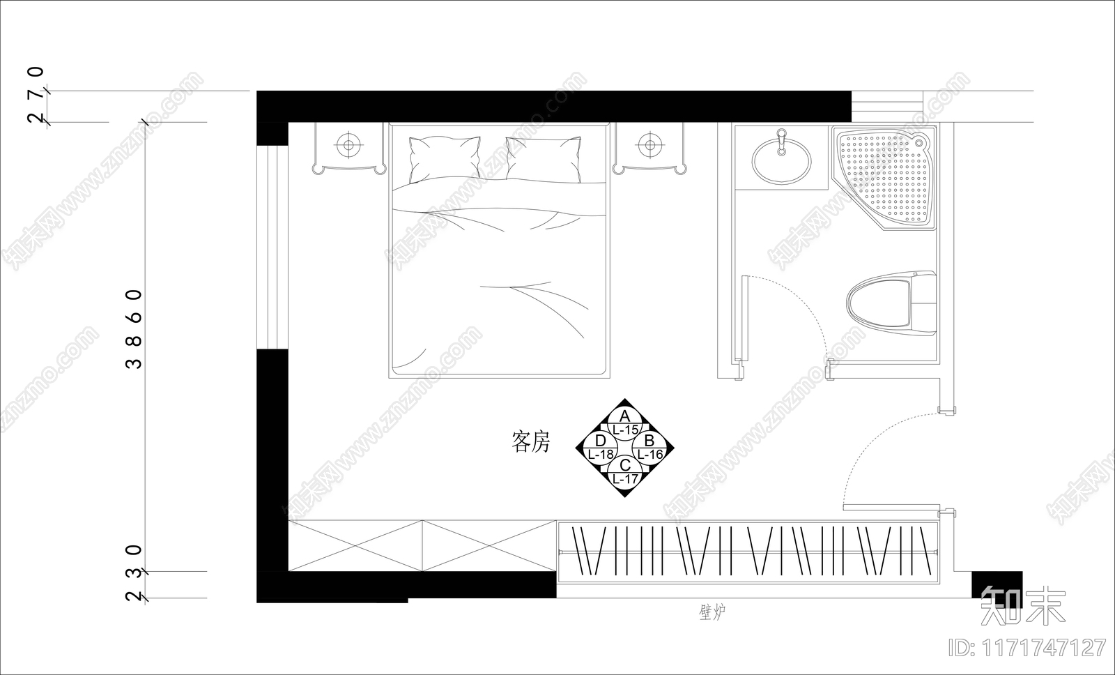 新中式卧室cad施工图下载【ID:1171747127】