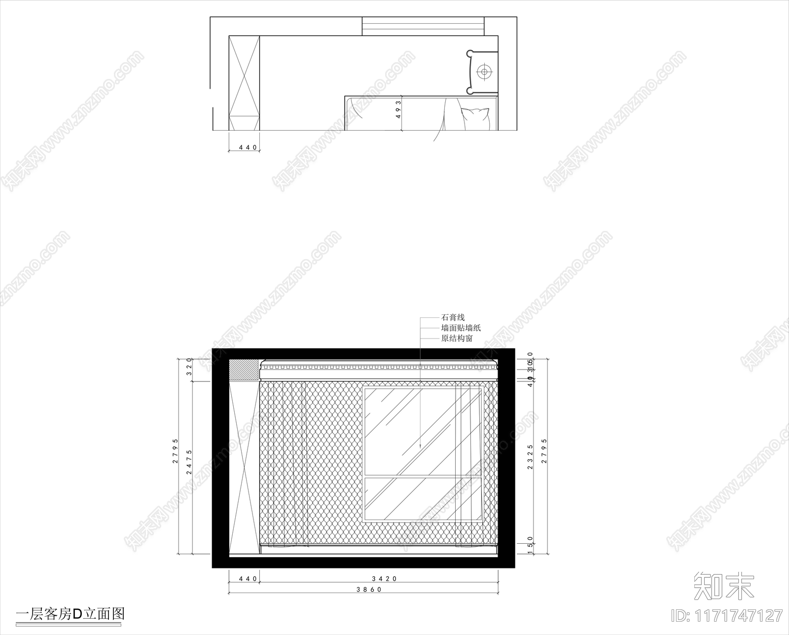 新中式卧室cad施工图下载【ID:1171747127】