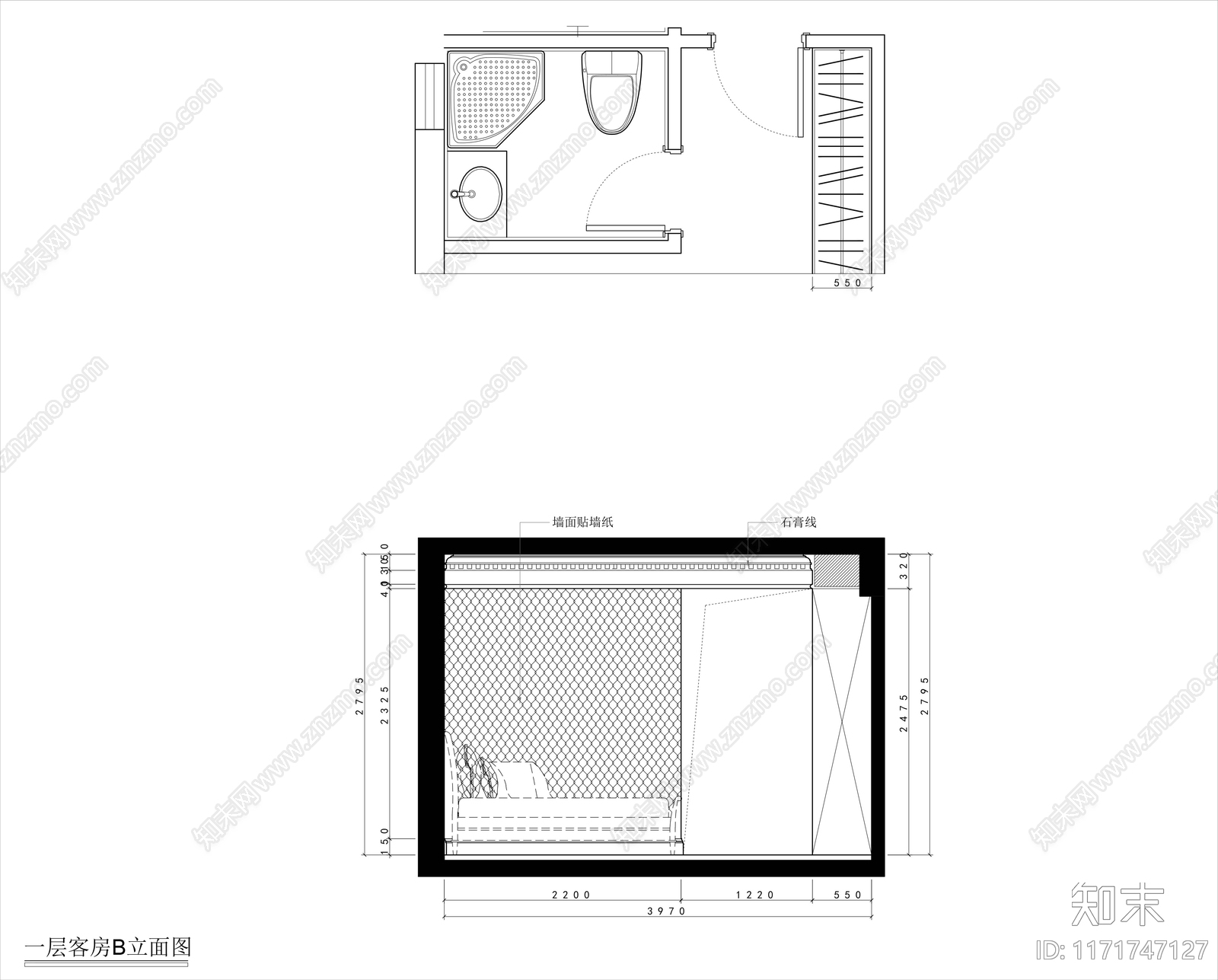 新中式卧室cad施工图下载【ID:1171747127】