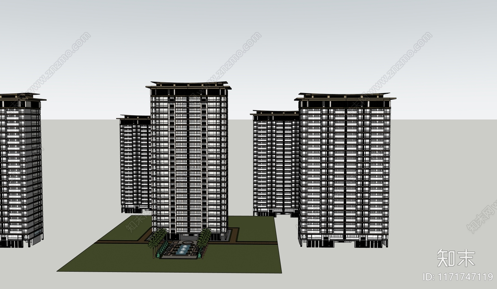 新中式高层住宅SU模型下载【ID:1171747119】