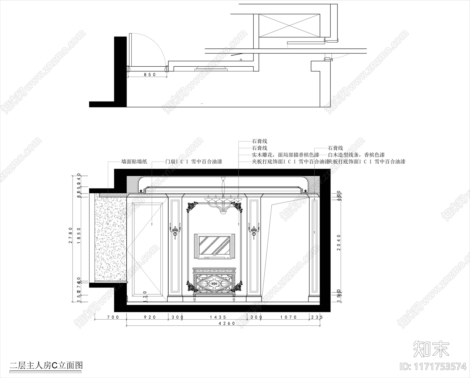 美式卧室cad施工图下载【ID:1171753574】