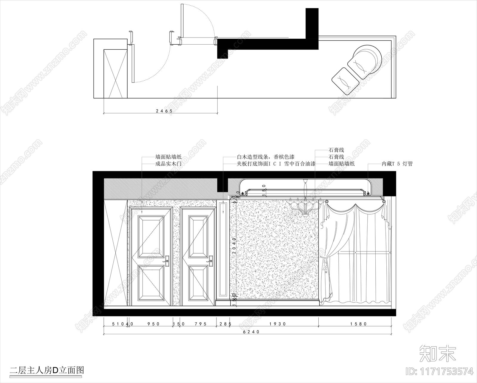 美式卧室cad施工图下载【ID:1171753574】