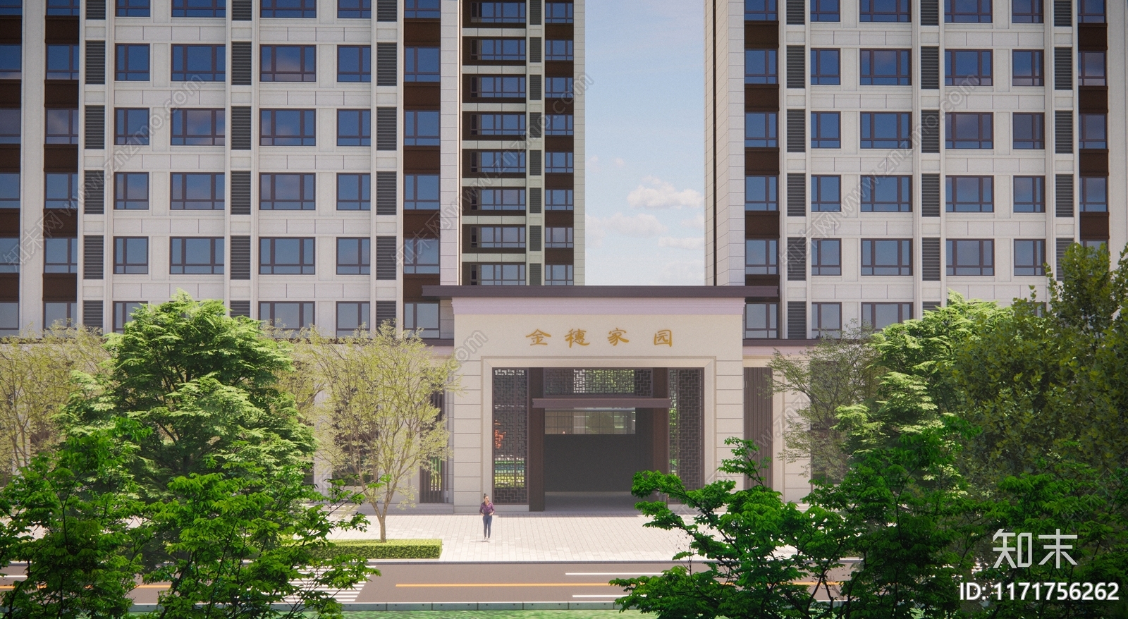 现代新中式小区建筑SU模型下载【ID:1171756262】