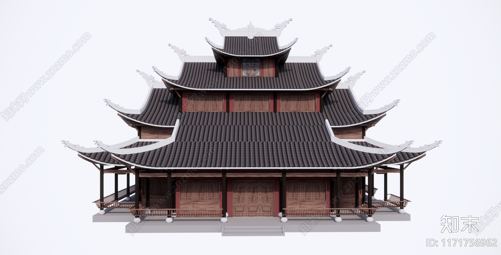 中式寺庙建筑SU模型下载【ID:1171756962】