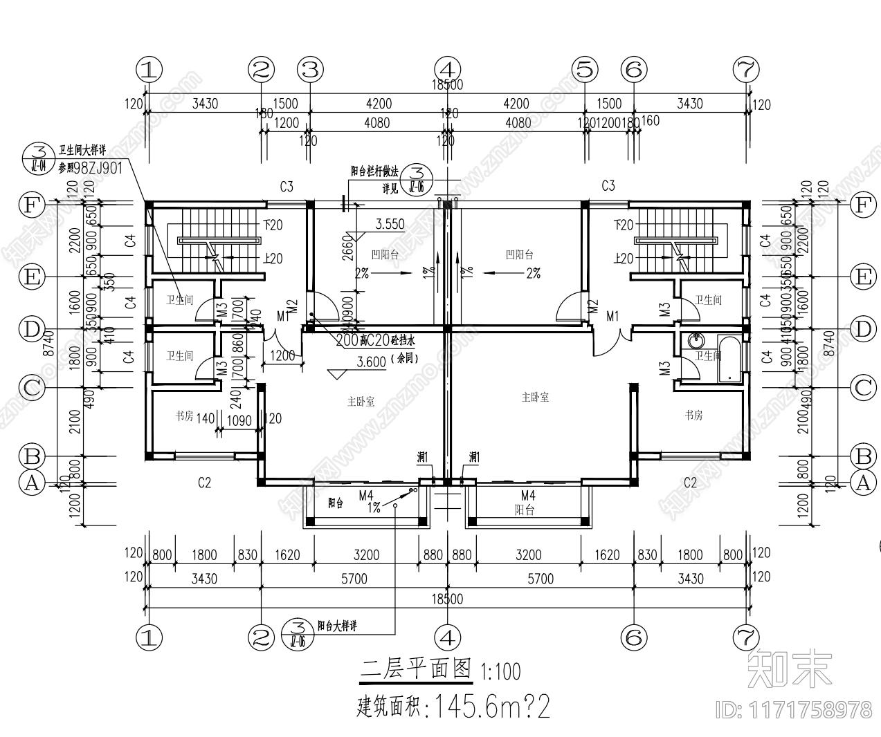 现代别墅建筑cad施工图下载【ID:1171758978】