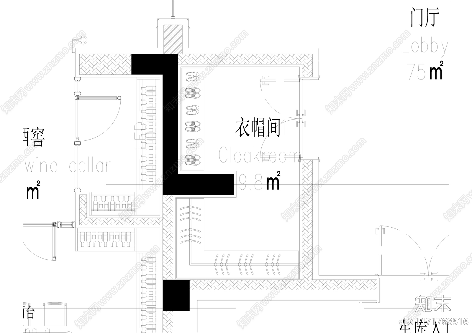 现代衣帽间cad施工图下载【ID:1171768516】