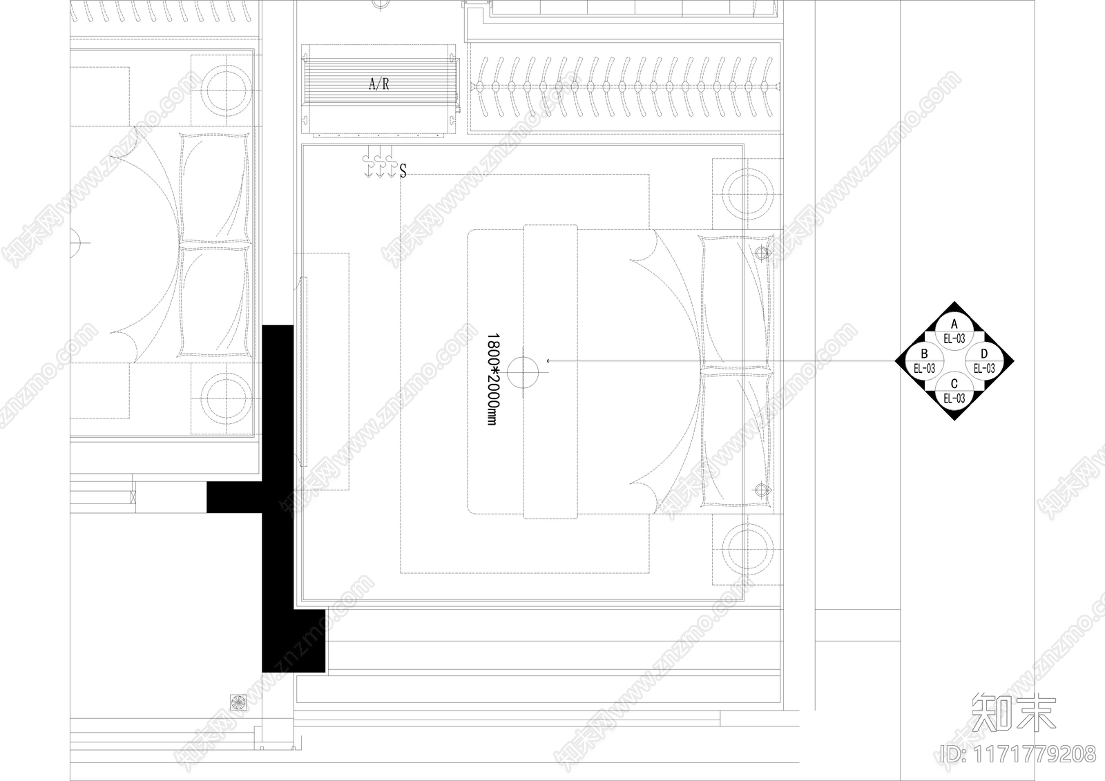 现代卧室cad施工图下载【ID:1171779208】