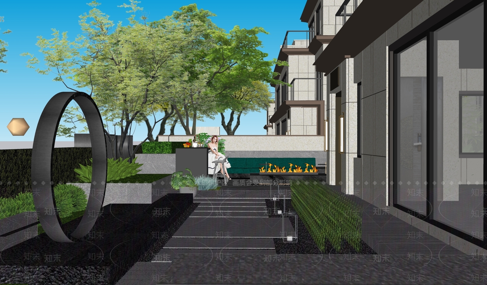 现代别墅庭院SU模型下载【ID:1171779711】