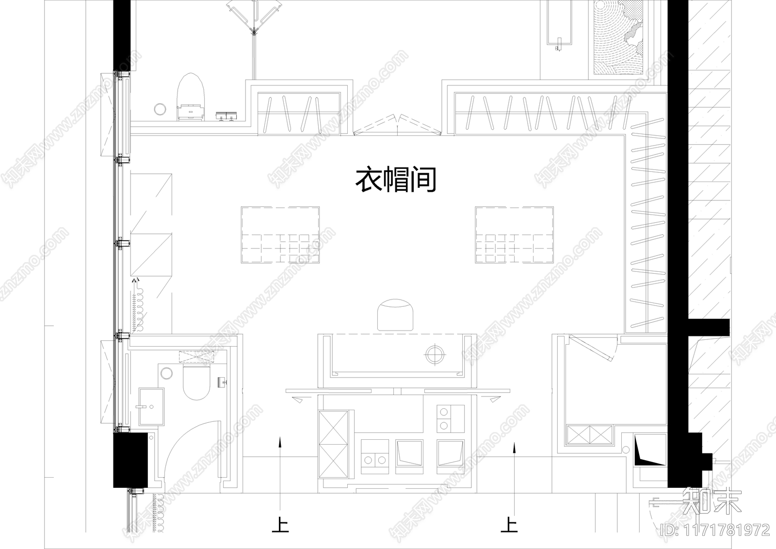 现代衣帽间cad施工图下载【ID:1171781972】