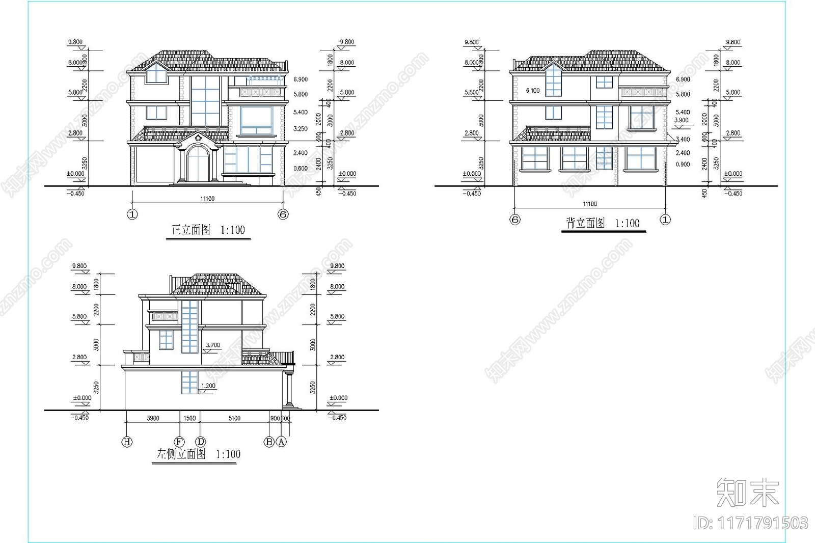 新中式中式别墅建筑施工图下载【ID:1171791503】