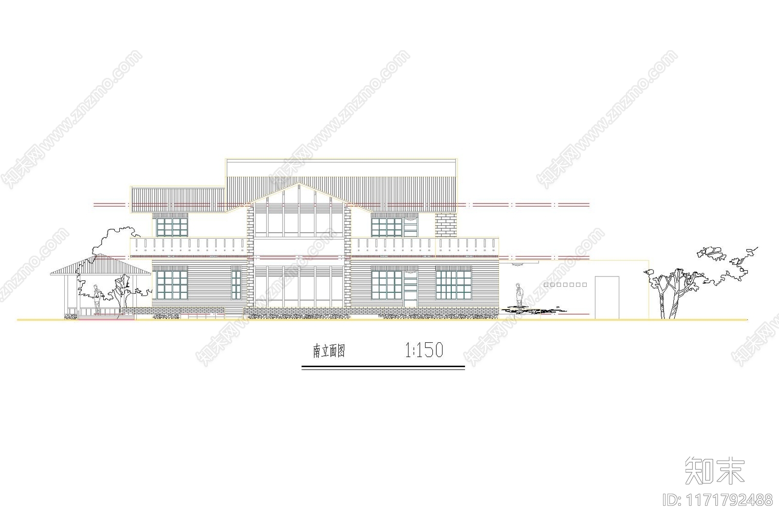 新中式法式别墅建筑施工图下载【ID:1171792488】