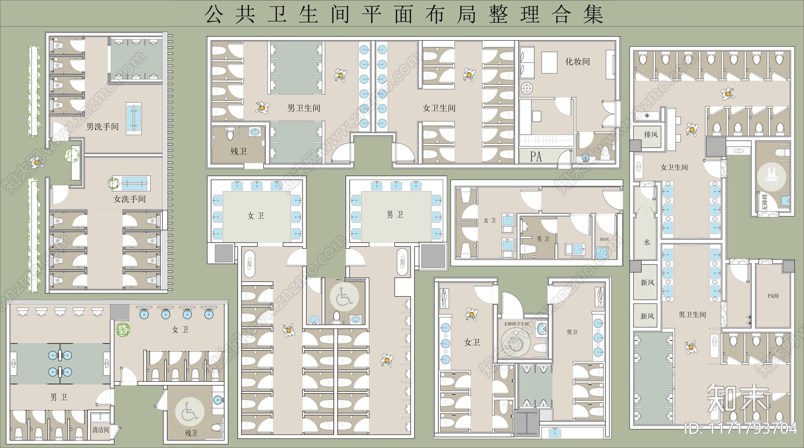 现代公共卫生间cad施工图下载【ID:1171793704】