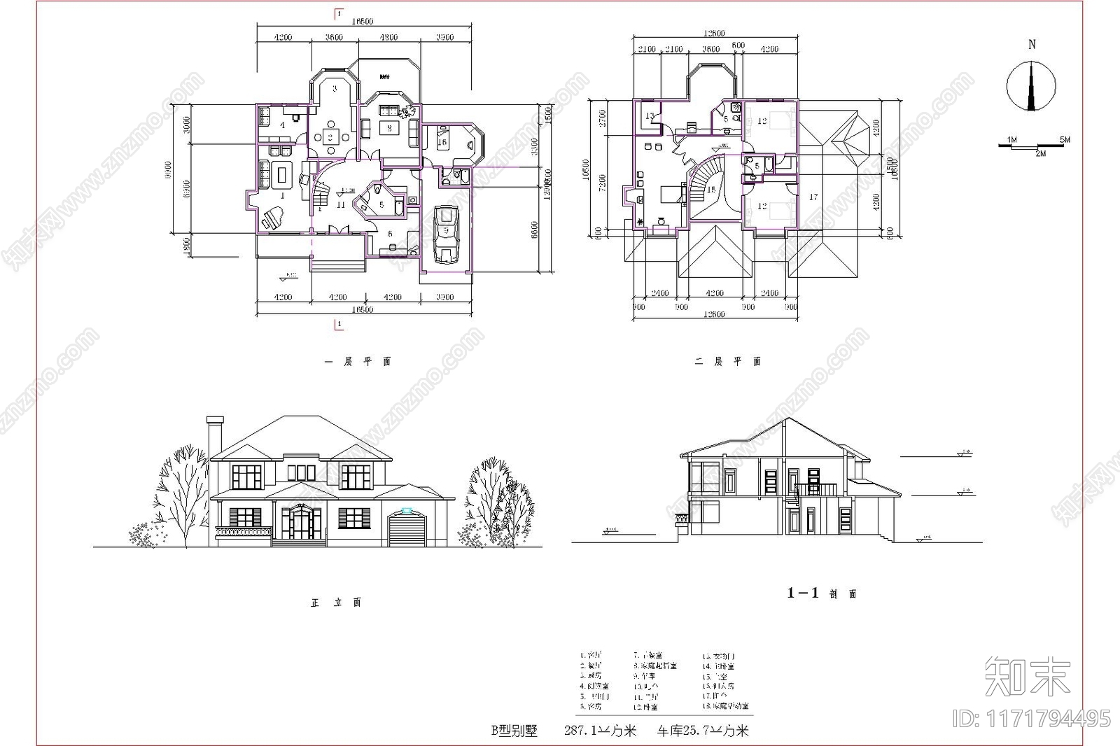 欧式法式别墅建筑cad施工图下载【ID:1171794495】