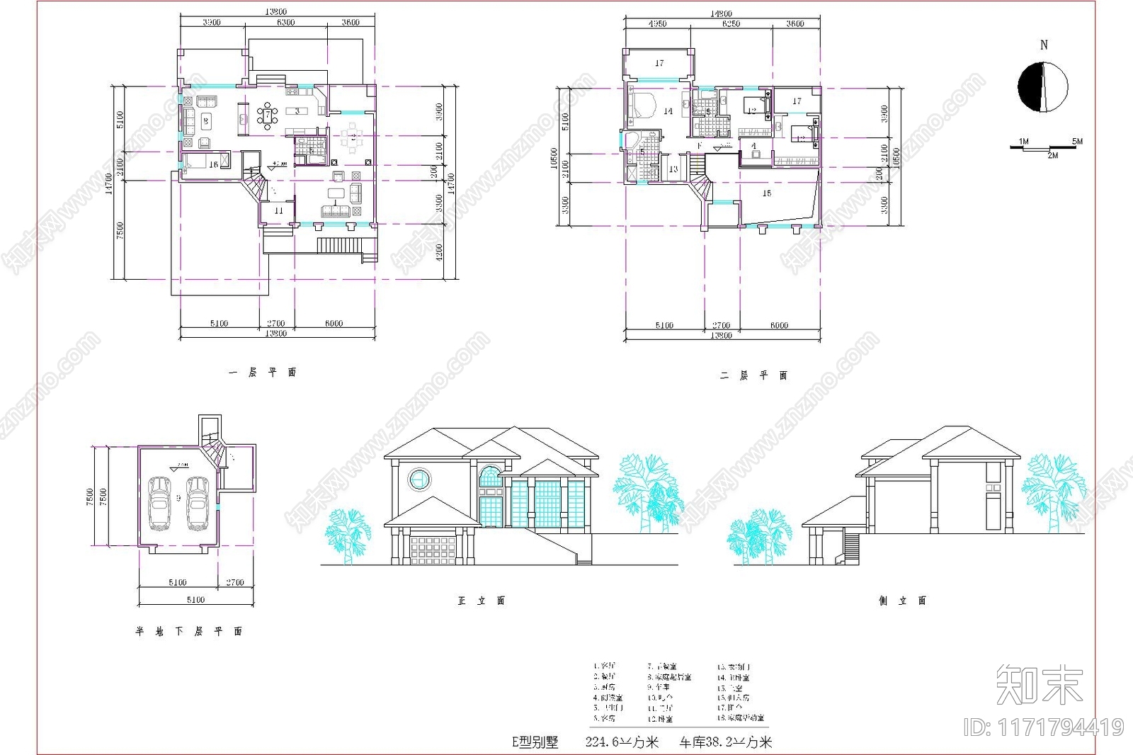 法式欧式别墅建筑cad施工图下载【ID:1171794419】