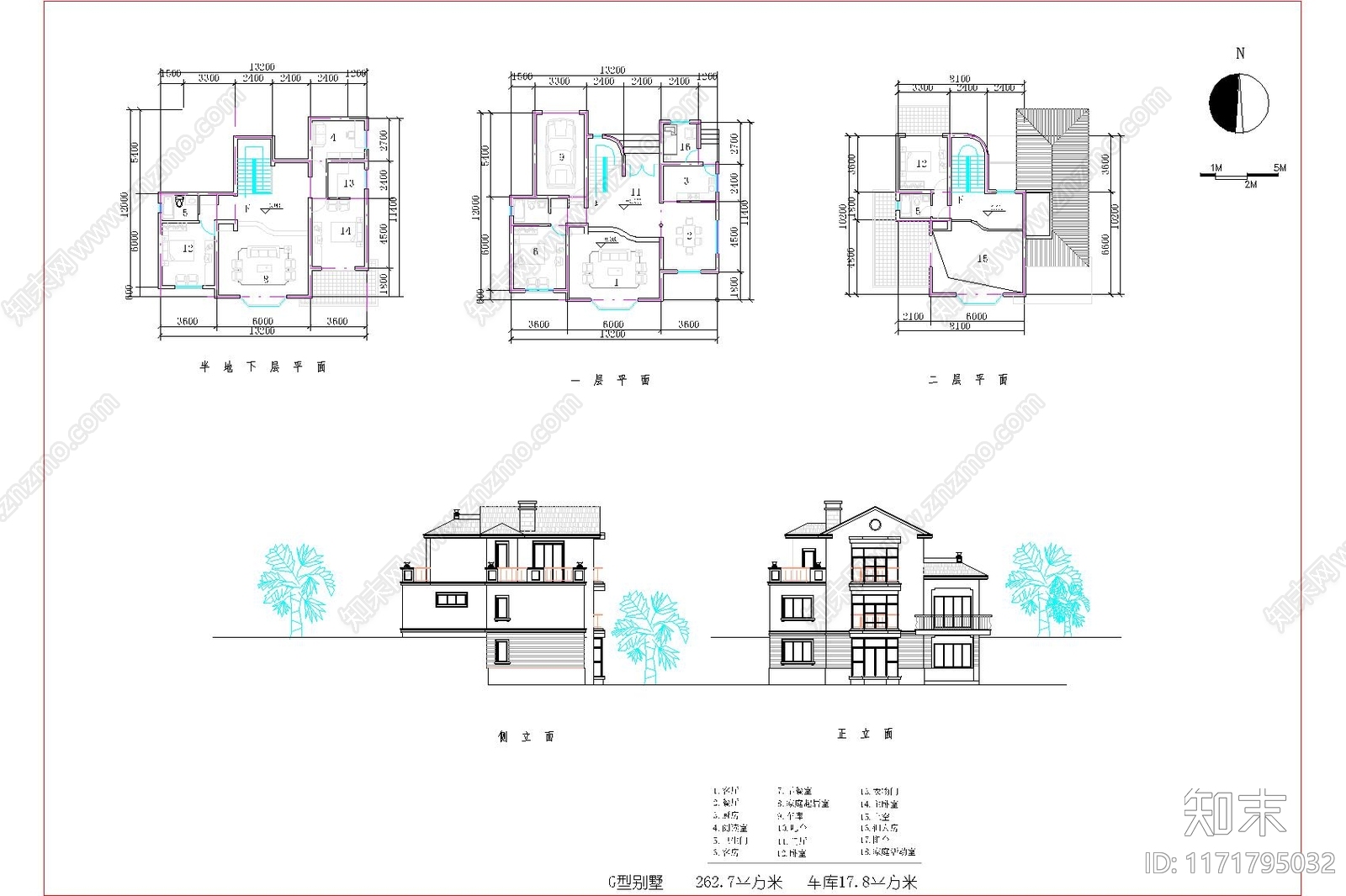 法式欧式别墅建筑cad施工图下载【ID:1171795032】