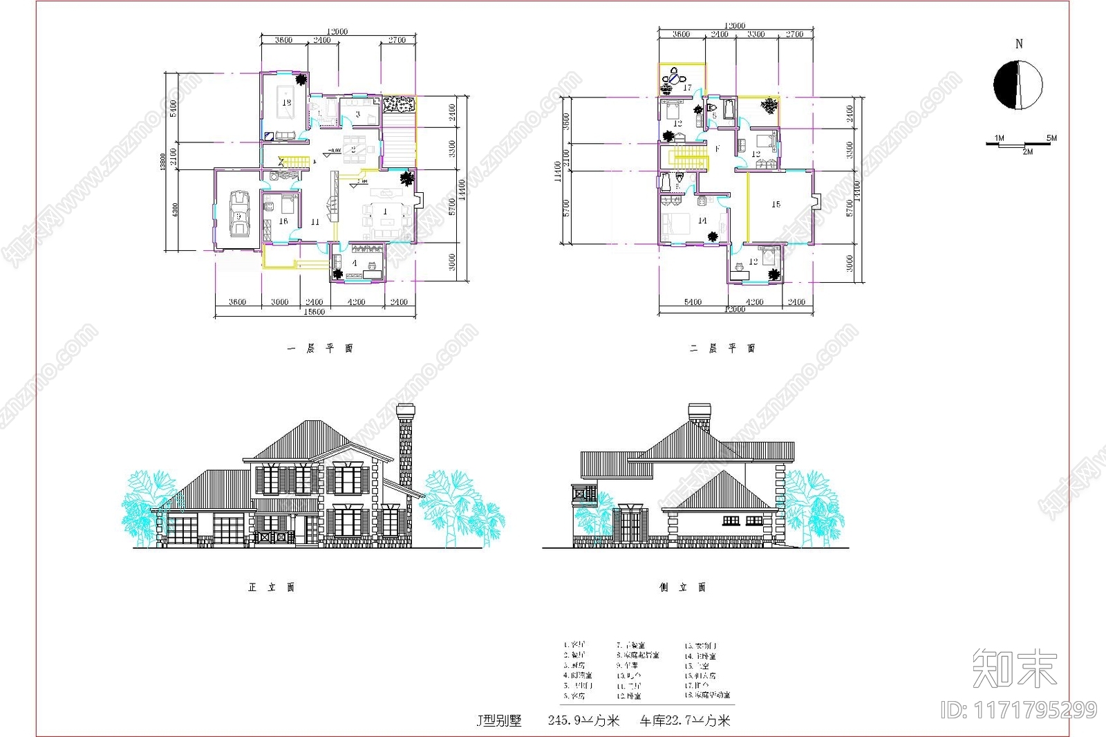 法式欧式别墅建筑cad施工图下载【ID:1171795299】