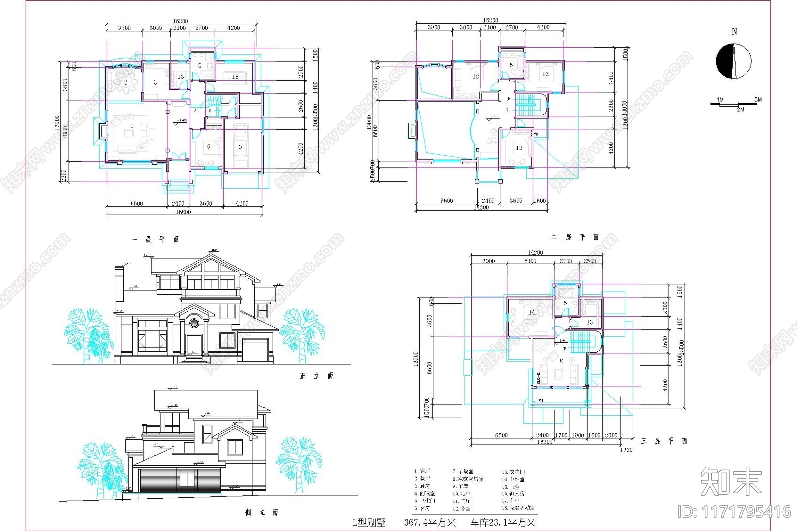 法式欧式别墅建筑cad施工图下载【ID:1171795416】