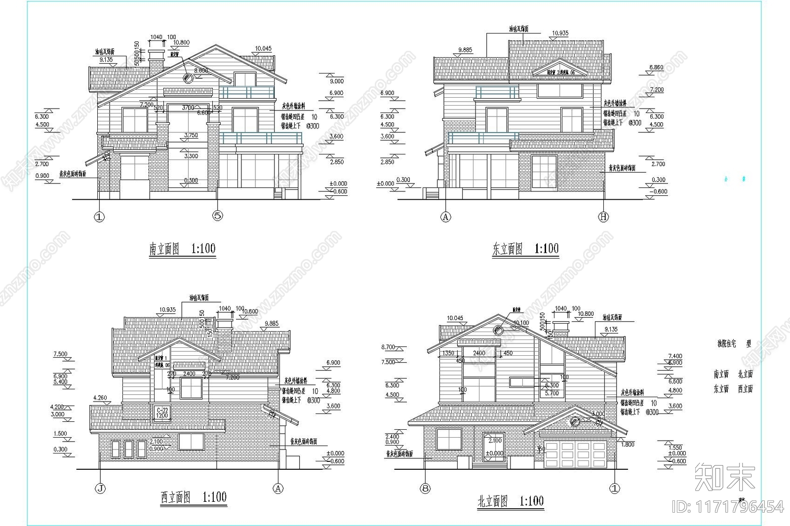 新中式欧式别墅建筑cad施工图下载【ID:1171796454】